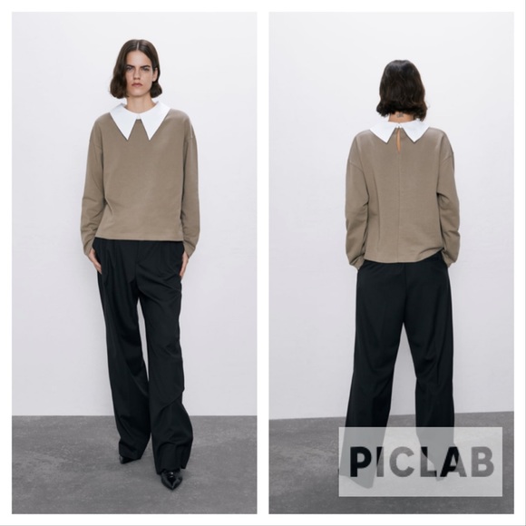 Zara mink color sweatshirt with collar NWT - Picture 1 of 6